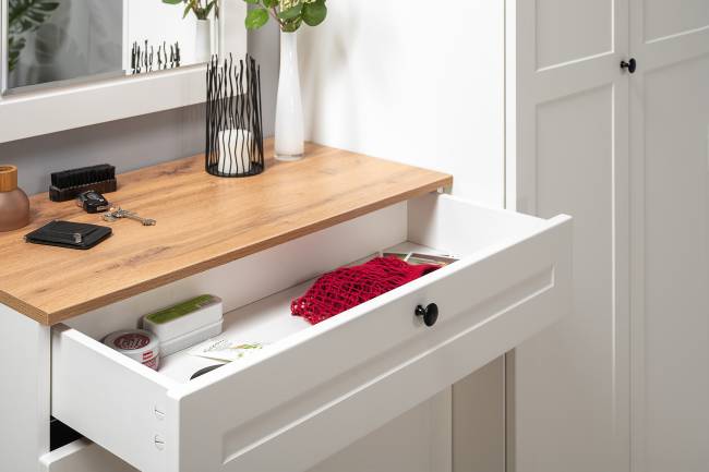 Мебельная стенка для прихожей Остин № 61 цвет белый шагрень/дуб крафт золотой