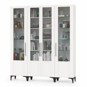 Сервант в гостиную с четырьмя дверками Валенсия цвет белый шагрень