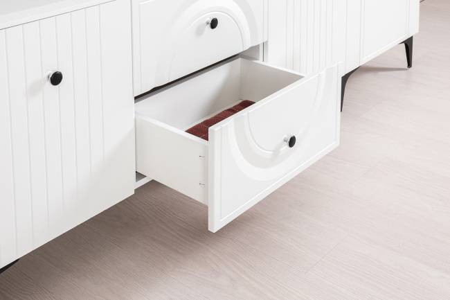 Два серванта и тумба под аппаратуру Валенсия цвет белый шагрень Два серванта и тумба под аппаратуру Валенсия цвет белый шагрень