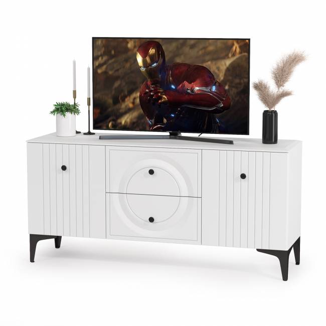 Два серванта и тумба под аппаратуру Валенсия цвет белый шагрень Два серванта и тумба под аппаратуру Валенсия цвет белый шагрень