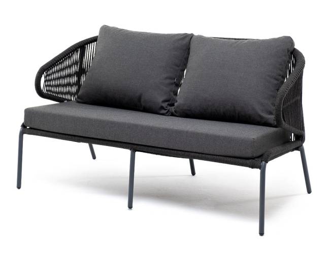 "Милан" диван 2-местный плетеный из роупа, каркас алюминий темно-серый (RAL7024) муар, роуп темно-серый круглый, ткань темно-серая 027 "Милан" диван 2-местный плетеный из роупа, каркас алюминий темно-серый (RAL7024) муар, роуп темно-серый круглый, ткань темно-серая 027