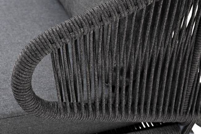 "Милан" диван 2-местный плетеный из роупа, каркас алюминий темно-серый (RAL7024) муар, роуп темно-серый круглый, ткань темно-серая 027 "Милан" диван 2-местный плетеный из роупа, каркас алюминий темно-серый (RAL7024) муар, роуп темно-серый круглый, ткань темно-серая 027