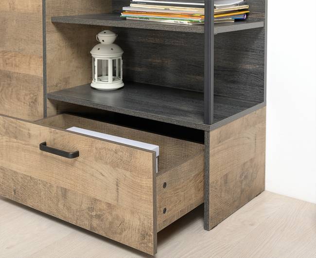 Две вешалки для одежды с полкой с двумя тумбами для обуви и комодом-тумбой с дверкой Трувор цвет дуб гранж песочный/интра