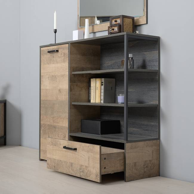 Стеллаж 13.151.02 с комодом с ящиком и дверкой Трувор цвет дуб гранж песочный/интра