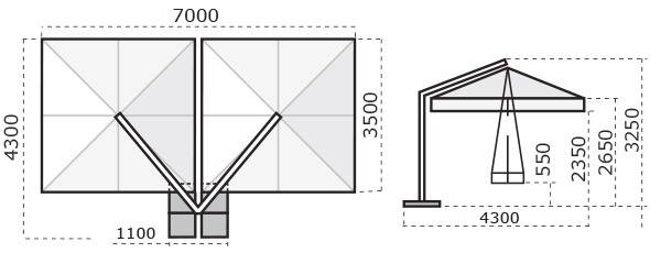 Зонт профессиональный двухкупольный 3.5х7 м Wood Double имитация ироко, слоновая кость 3500х7000 мм
