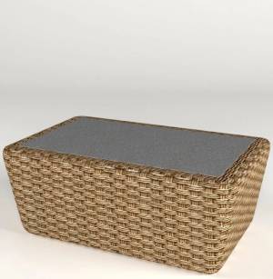 Столик кофейный "Премьер", из искусственного ротанга, песочный, Стекло с напылением под камень.