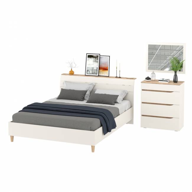 Кровать 1600 двуспальная Муссон 11.41 с основанием и комод с зеркалом цвет белый/дуб эндгрейн элегантный Кровать 1600 двуспальная Муссон 11.41 с основанием и комод с зеркалом цвет белый/дуб эндгрейн элегантный