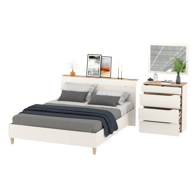 Кровать 1600 двуспальная Муссон 11.41 с основанием и комод с зеркалом цвет белый/дуб эндгрейн элегантный Кровать 1600 двуспальная Муссон 11.41 с основанием и комод с зеркалом цвет белый/дуб эндгрейн элегантный