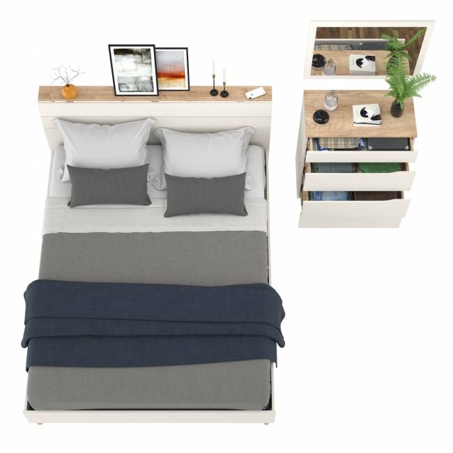 Кровать 1600 двуспальная Муссон 11.41 с основанием и комод с зеркалом цвет белый/дуб эндгрейн элегантный Кровать 1600 двуспальная Муссон 11.41 с основанием и комод с зеркалом цвет белый/дуб эндгрейн элегантный