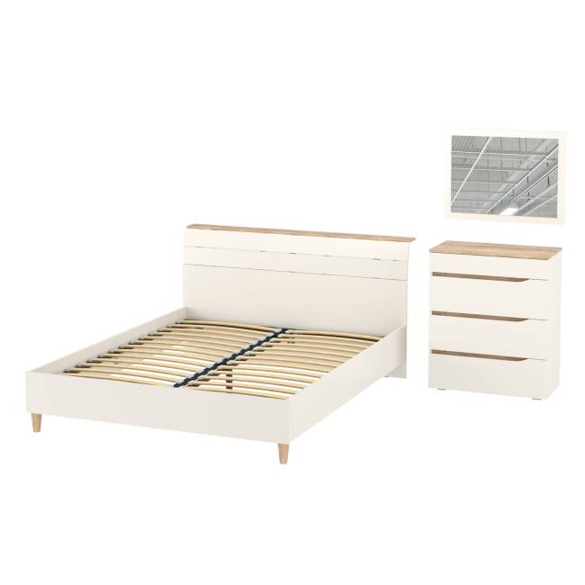 Кровать 1600 двуспальная Муссон 11.41 с основанием и комод с зеркалом цвет белый/дуб эндгрейн элегантный Кровать 1600 двуспальная Муссон 11.41 с основанием и комод с зеркалом цвет белый/дуб эндгрейн элегантный