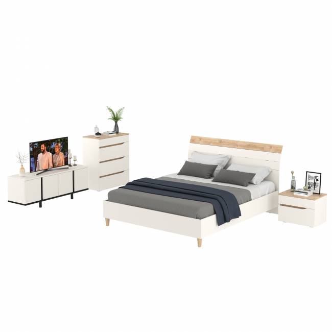 Модульная мебель для спальни Муссон с тумбочкой для аппаратуры 13.276 цвет белый/чёрный/дуб эндгрейн элегантный